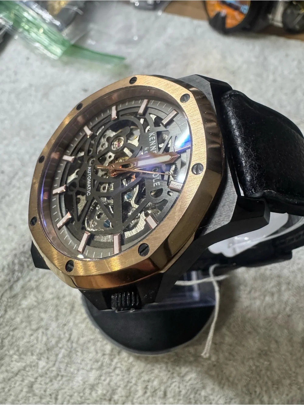 Kenneth Cole Black Dial Watch with Rose Gold Bezel